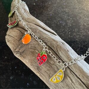 Cute Vintage Fruit Charm Ankle Bracelet – Silver Tone, 10”